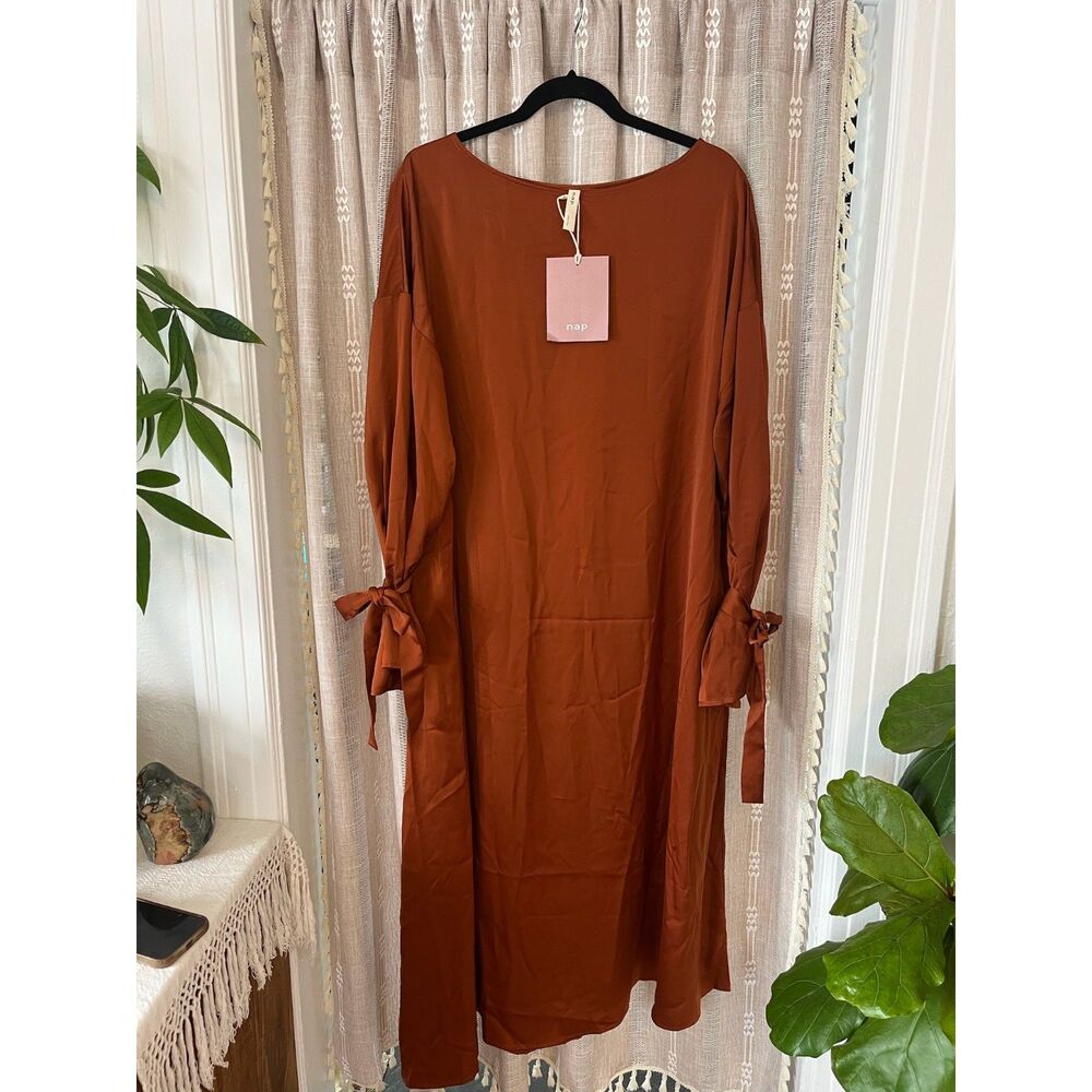 Nap	NWT Rust satin loungewear long sleeve midi dress / night gown